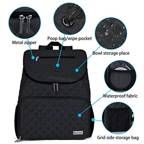BAGLHER Dog Travel Bag, Airline Approved Pet Supplies Backpack, Dog Travel Backpack with 2 Silicone Collapsible Bowls and 2 Food Baskets, Black - color: Black-B