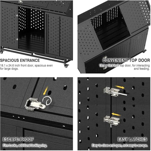 44 inch Heavy Duty Indestructible and Escape-Proof Dog Crate Cage for Large Giant Dogs, Steel Double Door Indoor High Anxiety Pet Kennel with Trays and Wheels, Extra Large XL XXL - size: 43.3"L x 29.5"W x 46.1"H