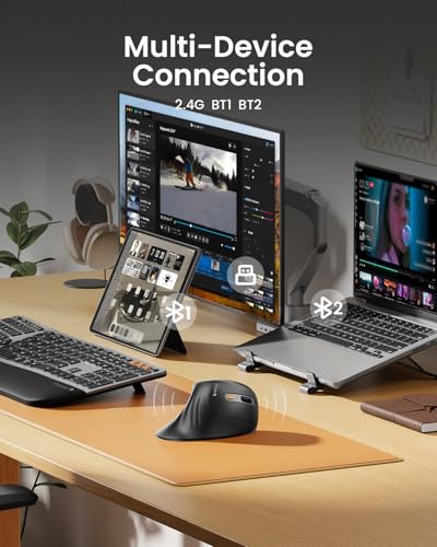 ProtoArc EM11 NL Wireless Ergonomic Vertical Mouse, Rechargeable, Gray | 58° vertical design supports a natural wrist posture, connect 3 devices via Bluetooth/2.4G USB-A, 500mAh USB-C rechargeable. - color: Gray