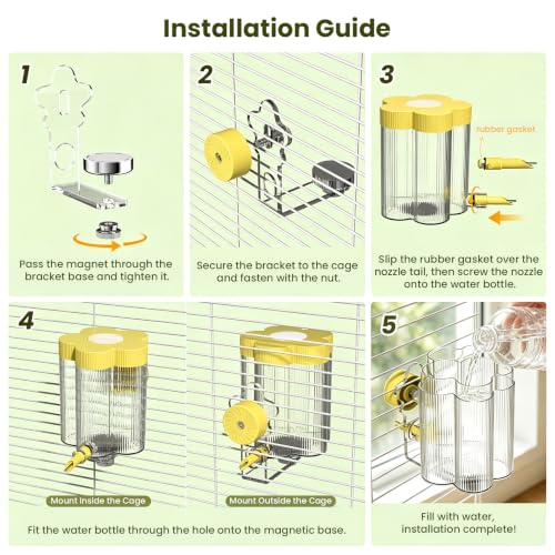 8.4 Oz No Mess Bird Water Feeder, Auto Parrot Cage Water Dispenser (Yellow) | Magnetic Mount, Drip-Free, Easy Top Refill, Mount Inside or Outside Cage, for Parakeets Cockatiels Budgies Lovebirds Canary - color: Yellow