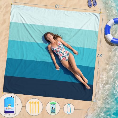 BYDOLL Beach Blanket Waterproof Sandproof,78''X81''/78''X110'' Large Sand Free Oversized Lightweight Sand Resistant Blanket, Picnic Mat for Beach Travel Camping Hiking Essentials - color: Sea, size: 78''X81"