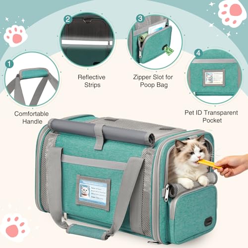 Cat Carrier Top Load, Privacy Curtains Soft Pet Travel Bag Airline Approved | Collapsible Soft-Sided Cat/Dog/Pet Carrier for Small Cats Dogs Puppy Under 16 lb, Washable Kitten Mesh Cage (16.9x10.8x10.8) - color: Lake Green