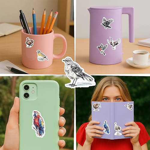 100 PCS Bird Stickers Pack – Waterproof Bird Decals for Water Bottles, Laptops, Phones, Notebook, Cars – Cool Vibrant Graphics for Bird Enthusiast - color: Bird