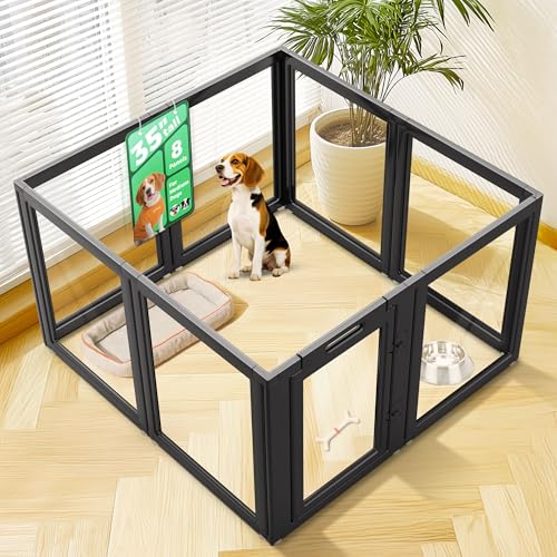 FXW AuraSpace Clear Acrylic Indoor Dog Playpen, 35" H, 8 Panels, Black | Open View, Modern Home Fit, No Climbing Bars, Tool-Free Setup, For Medium Dogs - color: Black, size: 35"H