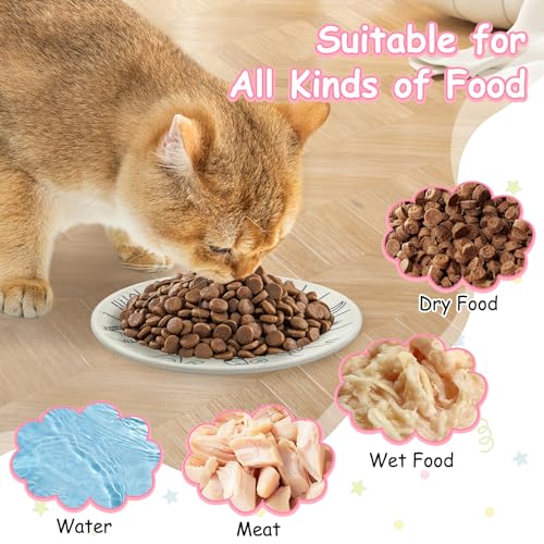 Ceramic Cat Bowl Set of 10-5.9 inch Wide & Shallow Cats Food Dish Cute Kitty Plates Relief Whisker Fatigue Small Pet Feeding Bowls for Kittens Puppy