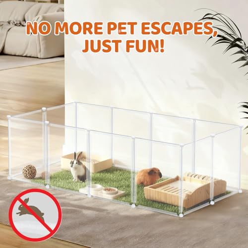 14 Pcs 16.5" H Small Animal Playpen, Indoor Puppy Playpen for Rabbits | Clear Transparent DIY Playpen Panels, 16.5" Tall Anti-Jump Height To Keep Rabbits, Kittens, Chicks And Hamsters Inside - style: 14 Panels