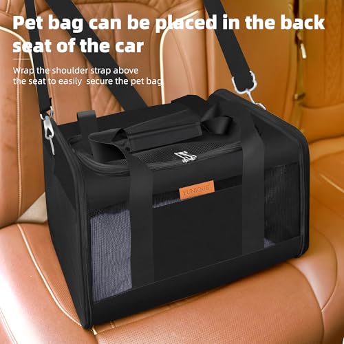 YUNIQUE Soft-Sided Cat & Dog Carrier for Pets Up to 15 Lbs, Airline Approved Collapsible Travel Puppy Carrier with Lightweight Fabric Design (Black) - color: black