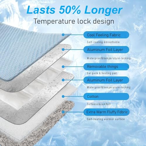 2-in-1 Cat Cooling Mat & Self Warming Pet Bed, All Season | Self Warming & Cooling, Hot/Cold Mat for Dogs and Cats, Free Gel Pack and Disposable Self-heating Pad - color: Light Blue+Gel ice pack+Selfheating pad, size: Medium
