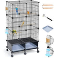 VISCOO Upgraded Encrypted Metal 46-Inch Bird Cage for Parrot Parakeets | Parakeet Cage with Wooden Perches, Slide-Out Tray, Water Bottle&Feeder for Cockatiel,Lovebird,Small Mid-Sized Birds - size: 24"L x 12"W x 46"H