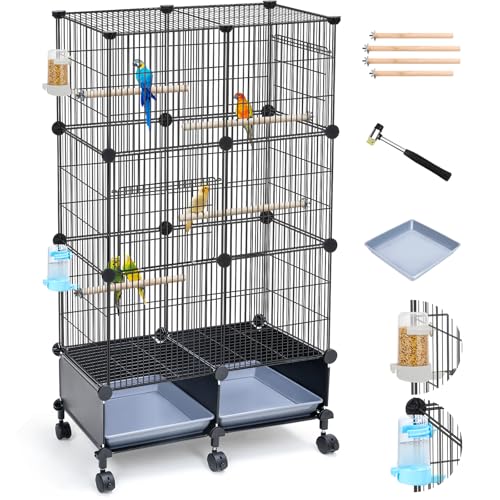 VISCOO Upgraded Encrypted Metal 46-Inch Bird Cage for Parrot Parakeets | Parakeet Cage with Wooden Perches, Slide-Out Tray, Water Bottle&Feeder for Cockatiel,Lovebird,Small Mid-Sized Birds - size: 24"L x 12"W x 46"H