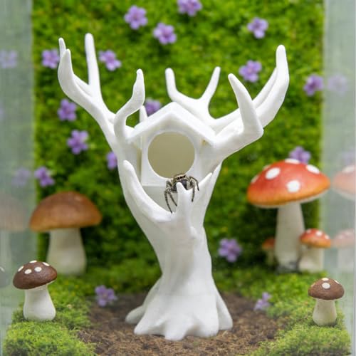 3D-Printed Tree Decor for Jumping Spiders - 2 Pack Climbing Tree with Hideout House, Black & White Habitat Decoration for Enclosures