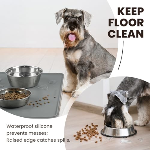 VIVAGLORY Pet Food Mat Flexmat Dog Bowl Mat, S, Grey | Non Slip Silicone for Pet Kitten & Doggy, Placemat with Lip for Floor - color: Grey, size: S (18.9 x 11.8in)