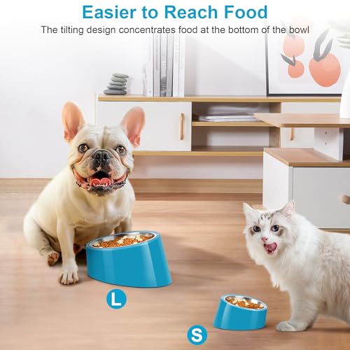 Tilted Dog Bowl Non-Slip & Non-Spill Pet Feeder with Elevated Detachable Melamine Stand, Easy to Get Food Dog Dish, S/100ml Blue - color: Blue, size: Small(100ml)