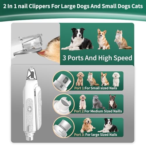 CATPICK 2-in-1 Cat Nail Clippers & Dog Nail Clippers Trimmers for Large Medium Small Dogs Cats Claw Trimmer Quick Sensor and Safety Guard USB Rechargeable with 2 LED Lights Dogs Nail Trimmer - color: White 2