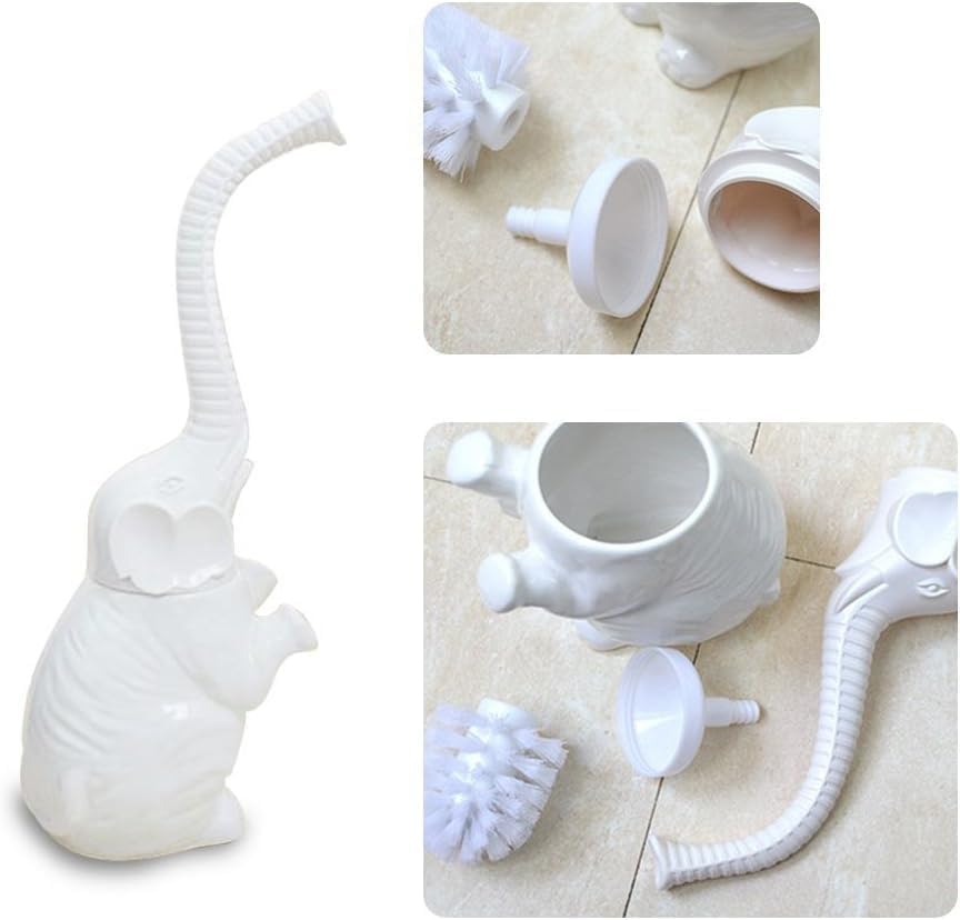 Elephant Toilet Brush and Ceramic Holder White Small Cute Fun Brush | Unique and Novelty Household Cleaning Tool for Bathroom Bathtub - color: Ceramic Elephant