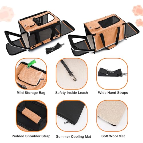 GAPZER Dog Carry Bag Puppy, Pet Soft-Shell Portable Kennel Crate 0-15 lbs | Privacy Protection Big Kitten Car Travel Cloth Carry Bag up to 20 lbs, Small Animal Portable Mesh Kennel Cage for Vet Visits - color: Muskmelon-Orange