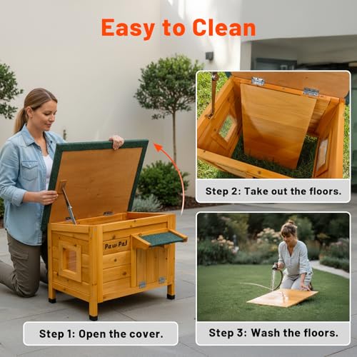Paw Pal Outdoor Cat House, Outdoor Cat House Weatherproof, Openable Asphalt Roofs, Cat Houses for Feral Cats, Bunnies and Guinea Pigs, Small Animals, Insulated Cat Houses, Small Wooden cat House - style: Small: 20.1" * 16.5" * 16.5"