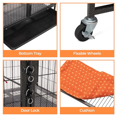 Cat Cages Indoor,4-Tier Ferret Cage, Large Wire Crates with Hammock, Cat Enclosure with 2 Ladders, Cat Kennel with Wheels for Kitten, Guinea Pig, Rabbit, Chinchilla, Black - size: 32.7"L x 23.6"W x 63.0"H
