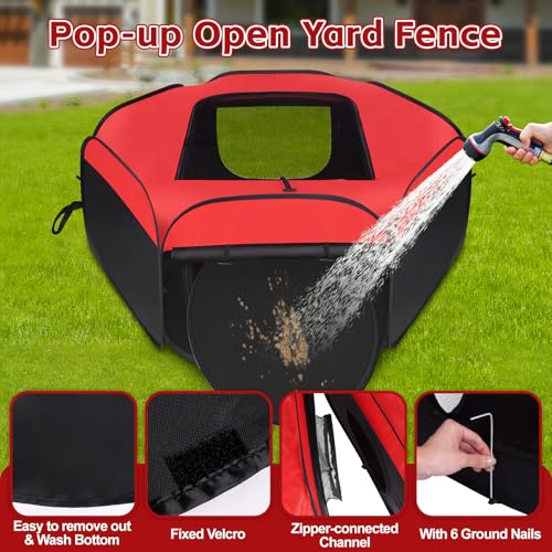Small Animals Playpen, 2 Pcs Removable Pop-up Chicken Brooder Box with Cover & Zippers, Breathable Foldable Dog Cat Playen Chicken Run Coop Indoor Outdoor for Chick, Rabbits, Kittens, Puppies