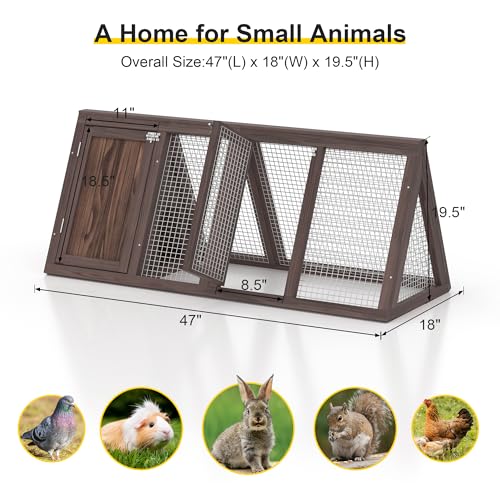 GOJOOASIS Wooden Chicken Coop Rabbit Hutch for 2 Hens, Carbonized Wood | Quail Coop, A-Frame Design House, Outdoor Bunny Run Cage w/ Ventilating Wire Versatile for Guinea Pigs, Hamsters, Chickens - color: Carbonized Wood