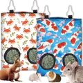2 Styles Rabbit Hay Feeder for Guinea Pigs 11.6 x 9.1 Inch, Hanging Hay Feeder Bag 2 Pack Fox Fish Pattern Cloth Washable Feeding Storage Holder with 2 Holes for Bunny Chinchillas Hamsters - color: Fox