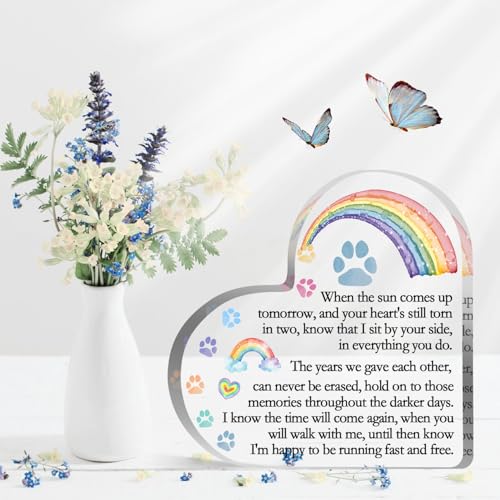Toerifer Rainbow Bridge Pet Memorial Gifts, Dog Cat Passing Away Remembrance Keepsake for Desk Shelf, Loss Pet Gifts for Women Men, Loss of Dog Sympathy Condolences Acrylic Decorations - color: Per Memorial 03
