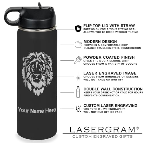 LaserGram Personalized 20oz Water Bottle, Snail (Black) | Engraved Gift, Vacuum Insulated Stainless Steel, Flip-Top Straw Lid, Laser Engraved With Your Name - color: Black, size: 20 Ounces