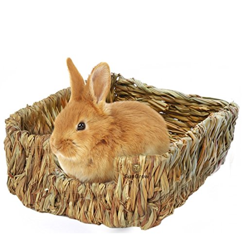 SunGrow Portable Grass Bed for Rabbits, Handmade and Washable Basket, Chew Toy, Easy to Dry, Sleeping, Chewing, Nesting Pad, Small Animal Bunny Bedding