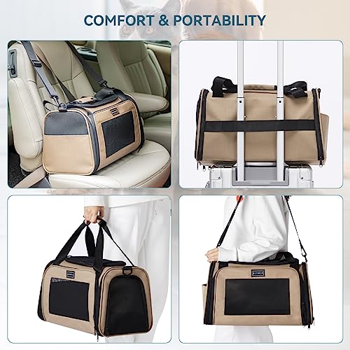 PETSFIT Pet Carrier for Cat, Small Dogs, Khaki - color: Khaki, size: Medium
