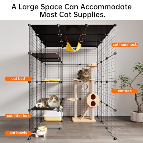 Oneluck Extra Large Cat Cage,4-Tier Catio, DIY Metal Cat Enclosure with Platforms,55 Inch Indoor Cat Cage for 1-3 Cats, Indoor Cat Playpen for Cats Rabbits Small Animals - size: 41.3"L x 41.3"W x 41.3"H