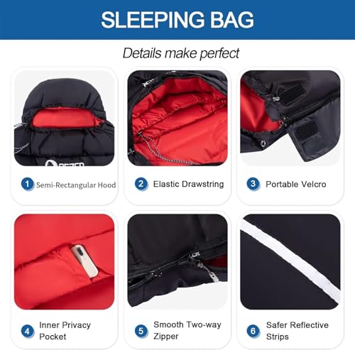 Down Sleeping Bag for Adults, 600 Fill Power Ultralight Backpacking | 600 Fill Power Down,Compact Carry,Ultralight Trail Use,Camping Hiking Backpacking,Cold and Warm Weather Use - color: 300g Down Filling-Black