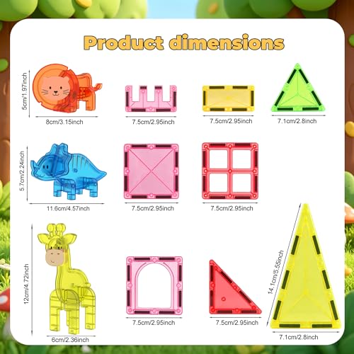 Magnetic Animal Figures for Magnetic Tiles, 3D Assemble Zoo Dinosaur Animal Toys, STEM Educational Sensory Play Set for Kids , Compatible with Magnetic Building Blocks, Ideal Gift for Boys Girls (9)