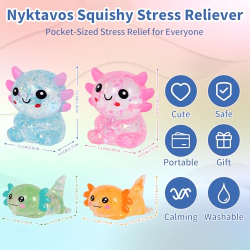 4Pcs Axolotl Squeeze Toy, Slow Rise Stress Toy Relief Sensory Toy | Cute Squeeze Anxiety Pressure Ball, Portable Calming Fidget Toy for ADHD Autism, Gift Box Packed - color: 4 Pack Axolotl