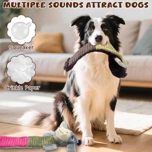 No Stuffing 2 Pack Dog Squeaky Toys, Chew with Crinkle to Large Puppy | Interactive to Keep Pets Busy, Durable Plush Pet Teething Toys, Toss, Fetch, Tug of war Play, Best Birthday Holiday Gift - color: Grey,coffee