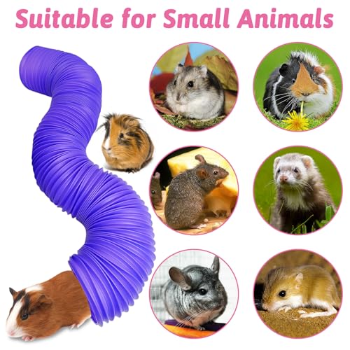 Hamiledyi 2 Pack Hamster Fun Tunnels, Guinea Pigs Plastic Tube, Hamsters Foldable Exercising Training Hideout Tunnel & 2 Pack Grass Balls, Small Animals Toys for Chinchillas Gerbils Ferrets(Purple) - color: Purple