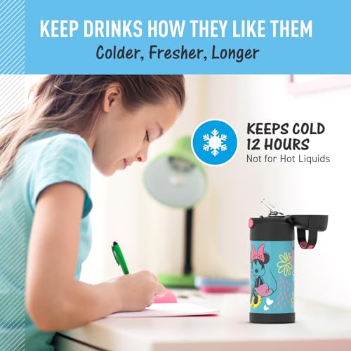 THERMOS FUNTAINER Water Bottle with Straw, 12oz, Minnie Mouse | Kids Stainless Steel Insulated Water Bottle, Keeps Drinks Cold Longer for School & Play, BPA-Free - color: Minnie Mouse, size: 12 Ounces