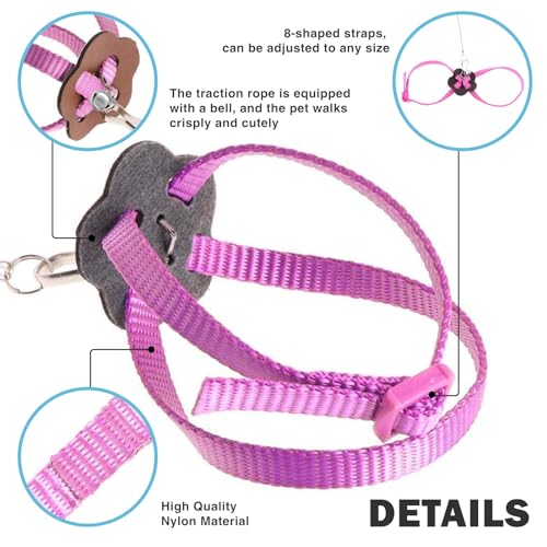 2 Pack Adjustable Hamster Leash Harness for Harness for Ferret Baby Rabbit Hamster Rat Mouse Leash Lead with Bell (Pink - color: Pink