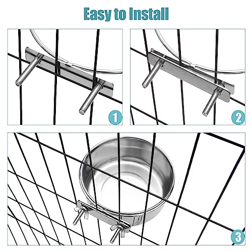 Dog Bowl Stainless Steel Dog Bowls Pet Hanging Food Water Bowl Cage Feeding Cup Feeder for Dogs Cats Rabbits Birds Small Animal (Large (2pcs) | Rust-resistant, detachable bracket for easy cleaning & refilling, no spill, for dogs/cats/rabbits/birds cage ke