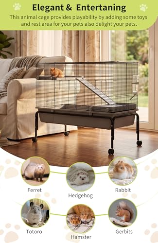 Garvee Small Animal Cage, 40 ''L Animal Cage for Bunny Hutch with Detachable Stand,Ramp, Extra Platform RemovableTray for Chinchilla, Rabbit, Guinea Pigs, Hedgehog, Gerbil | Detachable Stand,Ramp, Extra Platform Removable Tray for Chinchilla, Rabbit, Guin