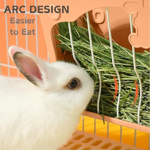 Rabbit Hay Feeder, 3-in-1 Feeding Set with Food Bowl and Hanging Funnel for cage, Hay Rack for Bunny Guinea Pig Chinchilla (Pink) - color: Pink