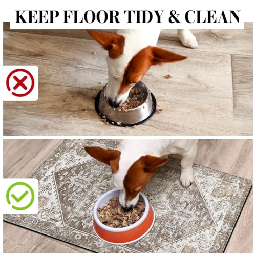 Dog Food Mats for Floors, Absorbent Dog Bowl Mat for Food and Water Dispenser Mat, Quick Dry Cat Food Mat Pet Supplies - color: Brown, size: S(12"×20")