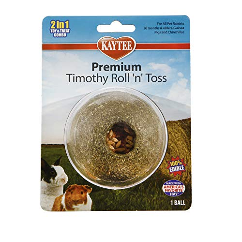 Kaytee Timothy Roll 'n' Toss Toy and Treat for Rabbits, Guinea Pigs | Dental support. Edible rabbit toys for play. 100% edible, timothy hay, grains and vegetables