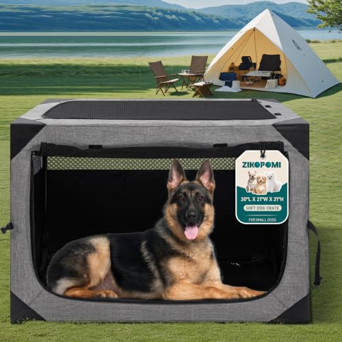 36 Inch Portable Travel Dog Crate, 3 Door Collapsible Soft Pet Kennel with Durable Mesh Windows for Medium Dogs, Foldable Dog Cage with Storage Pocket for Outdoor (Light Grey) - color: Light Grey, size: 36.0"L x 25.0"W x 25.0"H