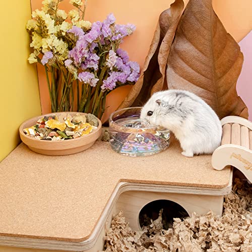 Niteangel Hamster Feeding & Water Bowl- 50ml Capacity & No Wet Fur for Pet | Chew Proof - Mount Fuji Series Glass Drinking Bowls for Dwarf Syrian Hamsters Gerbils Mice Rats or Other Similar-Sized Pets