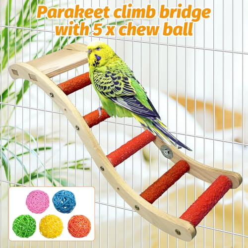 Hamiledyi Nature Wooden Bird Ladder Pet Parrots Climb Bridge Exercise Stands for Parakeet Climbing Chewing Bridge Bird Cage Accessories for Cockatiel Parakeet Lovebirds Budgie (Orange)