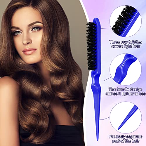 8 Pcs Hair Styling Set - Dual Edge Teasing Brush, Triple Teasing Comb, Rat Tail Comb, Grooming Clips for Women, Girls, Stylists (Blue) - color: Blue