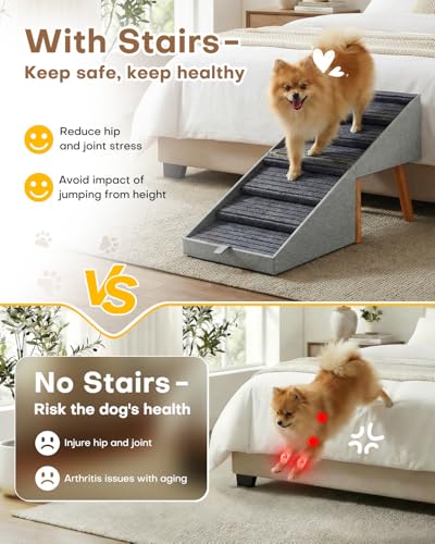 Dog Ramp for Bed & Couch, Dog Stairs 21.06 inches High for Large/Medium/Small Doggie, Foldable 2 in 1 Wooden Pet Steps for Puppy Older and Injured Dogs, Split Ottoman Design, No-Slip Surface - size: 21.06" H-Light Grey