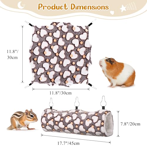 Noctilucent Luminous Brown Guinea Pig Rat Hammock Bunkbed Hanging Tunnel | Mogoko Hanging Soft Bed Mat for Ferret Hedgehog Squirrel Hideout Cage Accessories (Tunnel and Bunkbed Hammock) - color: Brown