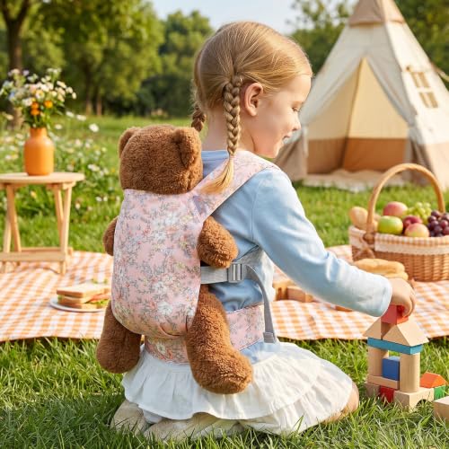 Doll Carrier for Toddler 100% Cotton Pretend Play Doll Carrier with Adjustable Straps 3 Carry Ways Stuffed Animal Carrier Baby Dolls Toddler Doll Accessories Gift - Pink - color: Pink