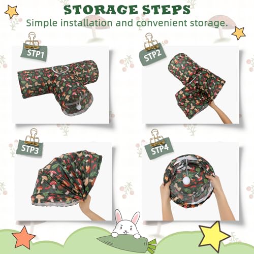 BWOGUE Bunny Tunnels & Tubes Collapsible 3 Way Bunny Hideout Small Animal Activity Tunnel Toys for Dwarf Rabbits Guinea Pigs Kitty - color: Mushroom